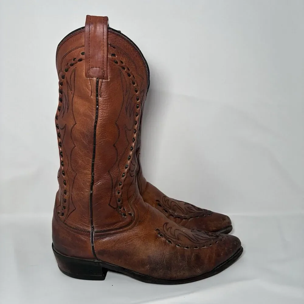 Dan Post Mens Size 9EW DP26644 VTG Phoenix Brown Leather Western Cowboy Boots